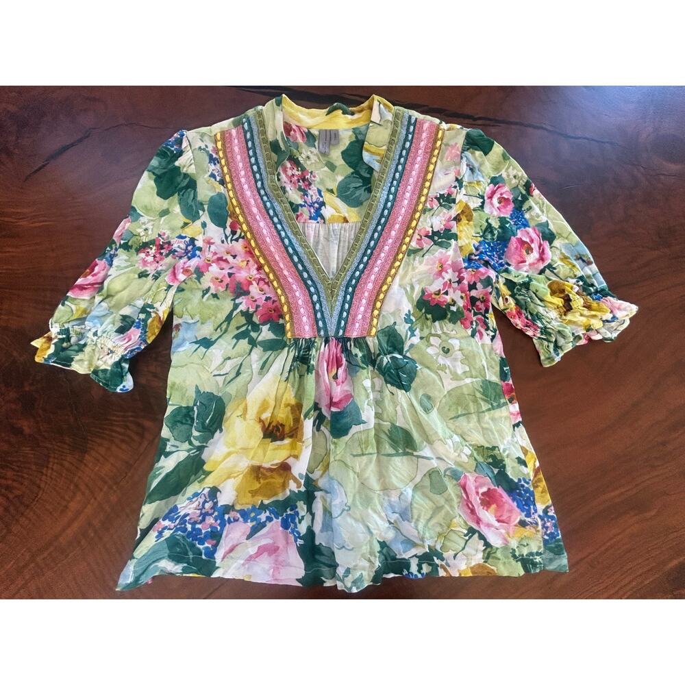 Blank London Anthropologie Stephanie Floral Embroidered Top Colorful Boho S - Picture 2 of 8